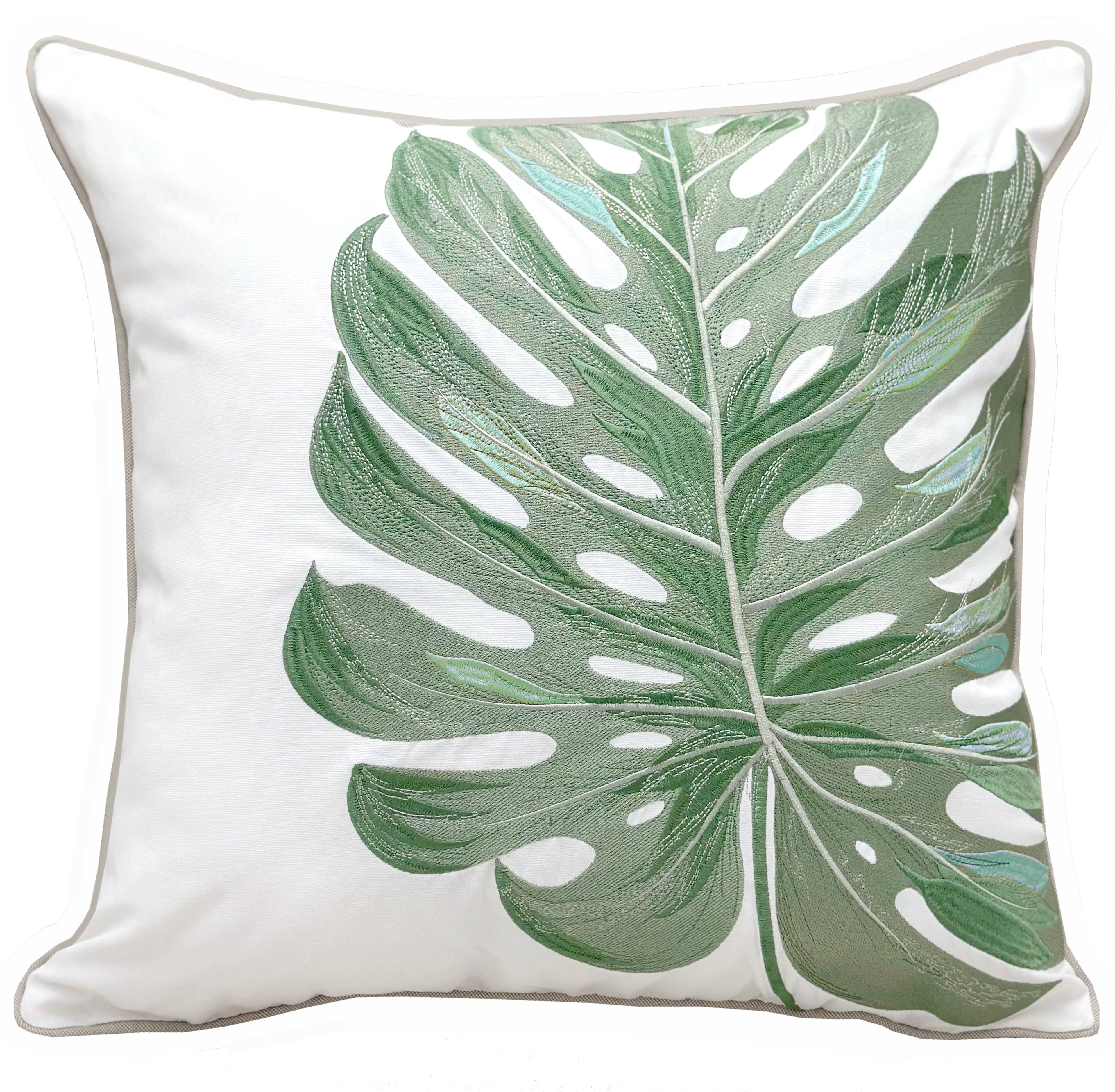 Monstera Leaf Embroidered Throw Pillow - 20