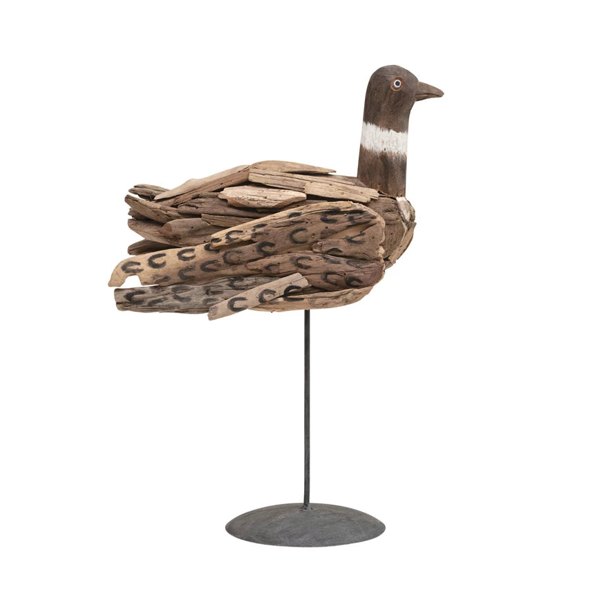 Driftwood Bird on Metal Stand - 17.5