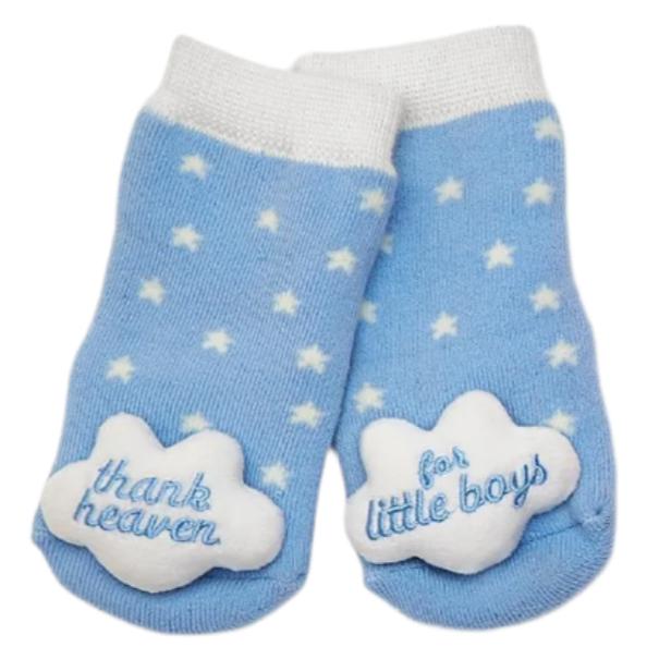 Thank Heaven Embroidered Baby Rattle Socks