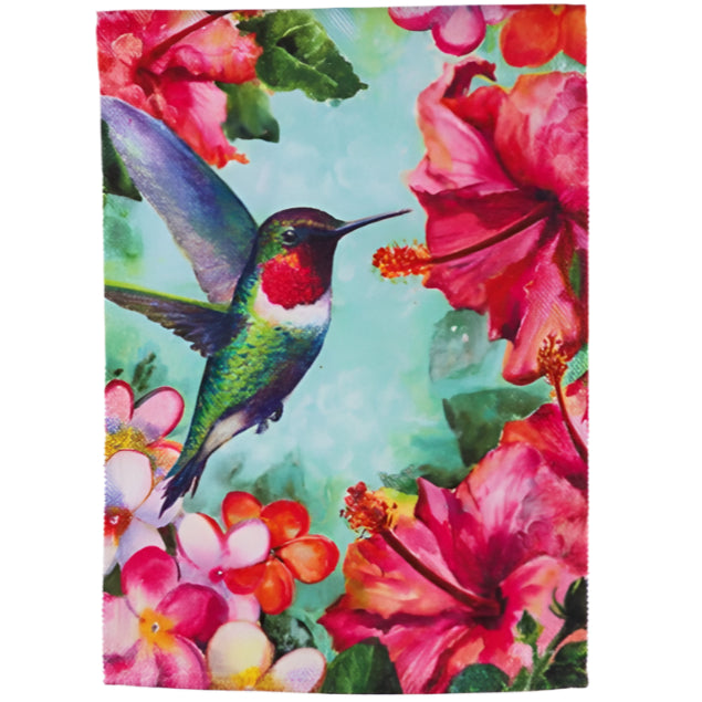 Hummingbird & Hibiscus Textured Suede House Flag - 29 x 43