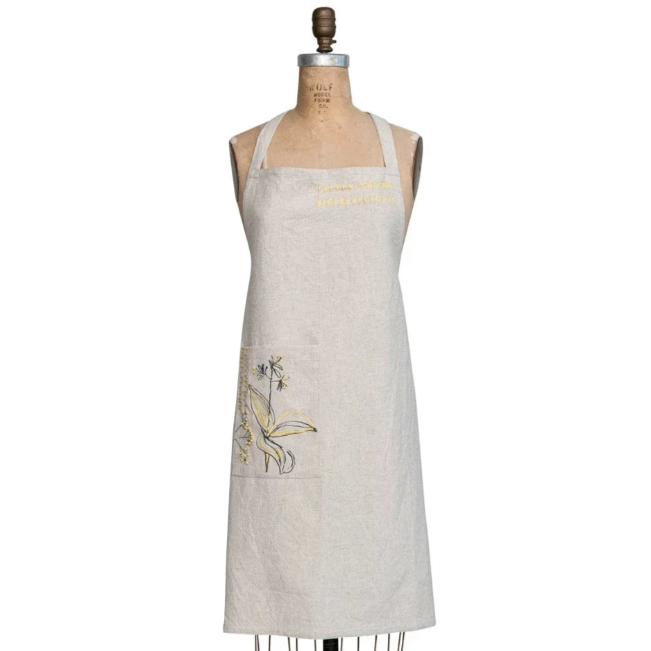 Embroidered Cotton & Linen Flower Apron