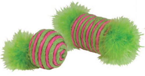 Kylie's Raffia Spool & Feathered Ball Cat Toys - 2 pc.