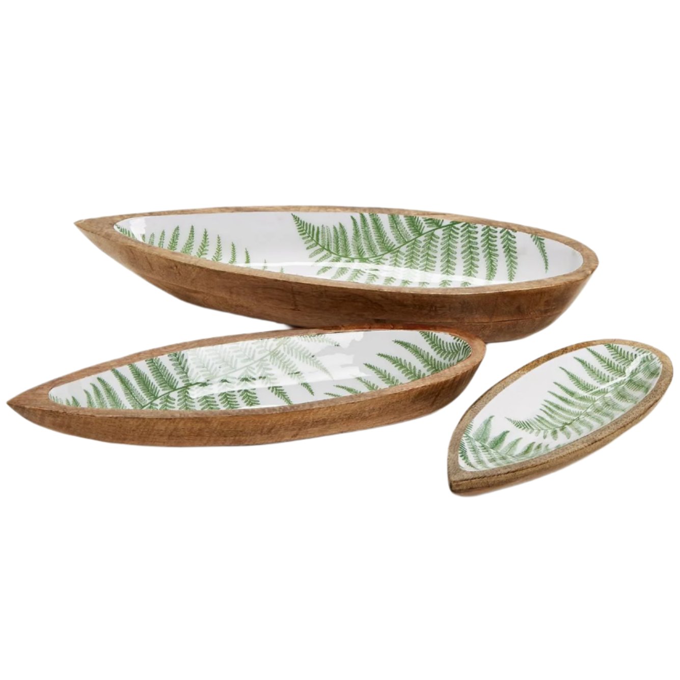 Fanciful Fern Tear Drop Mango Wood Trays