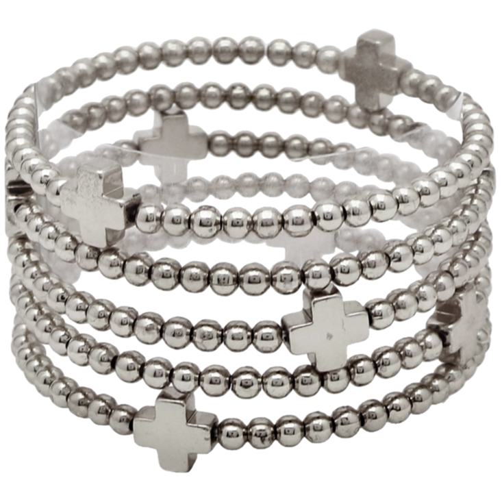 Posh Jewelry Co. Beads & Cross Charm Stack Bracelets