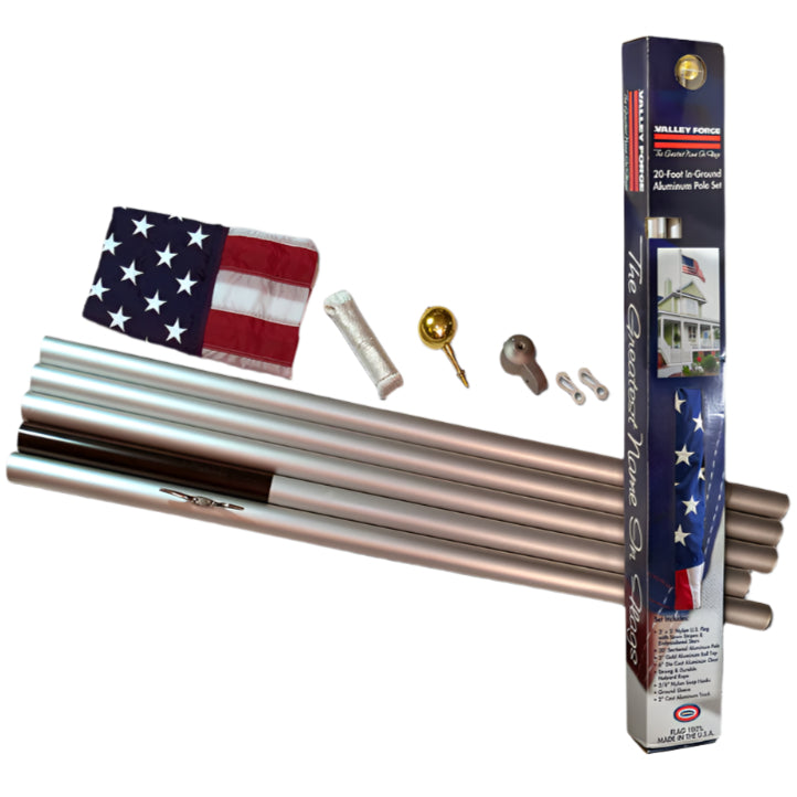 Complete Nylon American Flag & In-Ground Aluminum Flagpole Kit - 20'