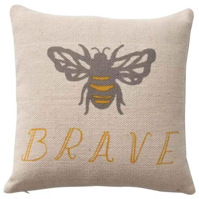 Brave Bee Cotton Pillow - 18 x 18