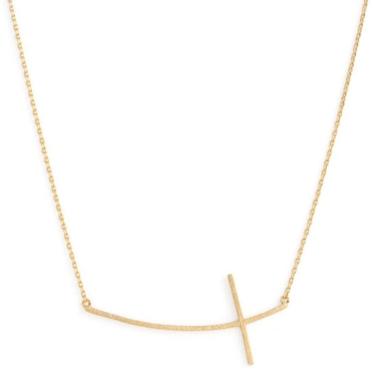 Brushed Side Cross Necklace