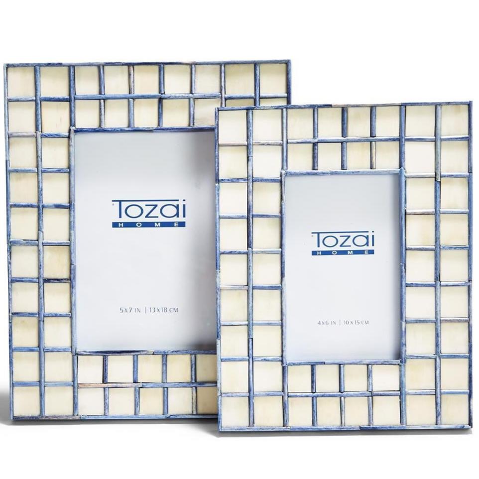 Natural White Bone & Blue Tile Photo Frame