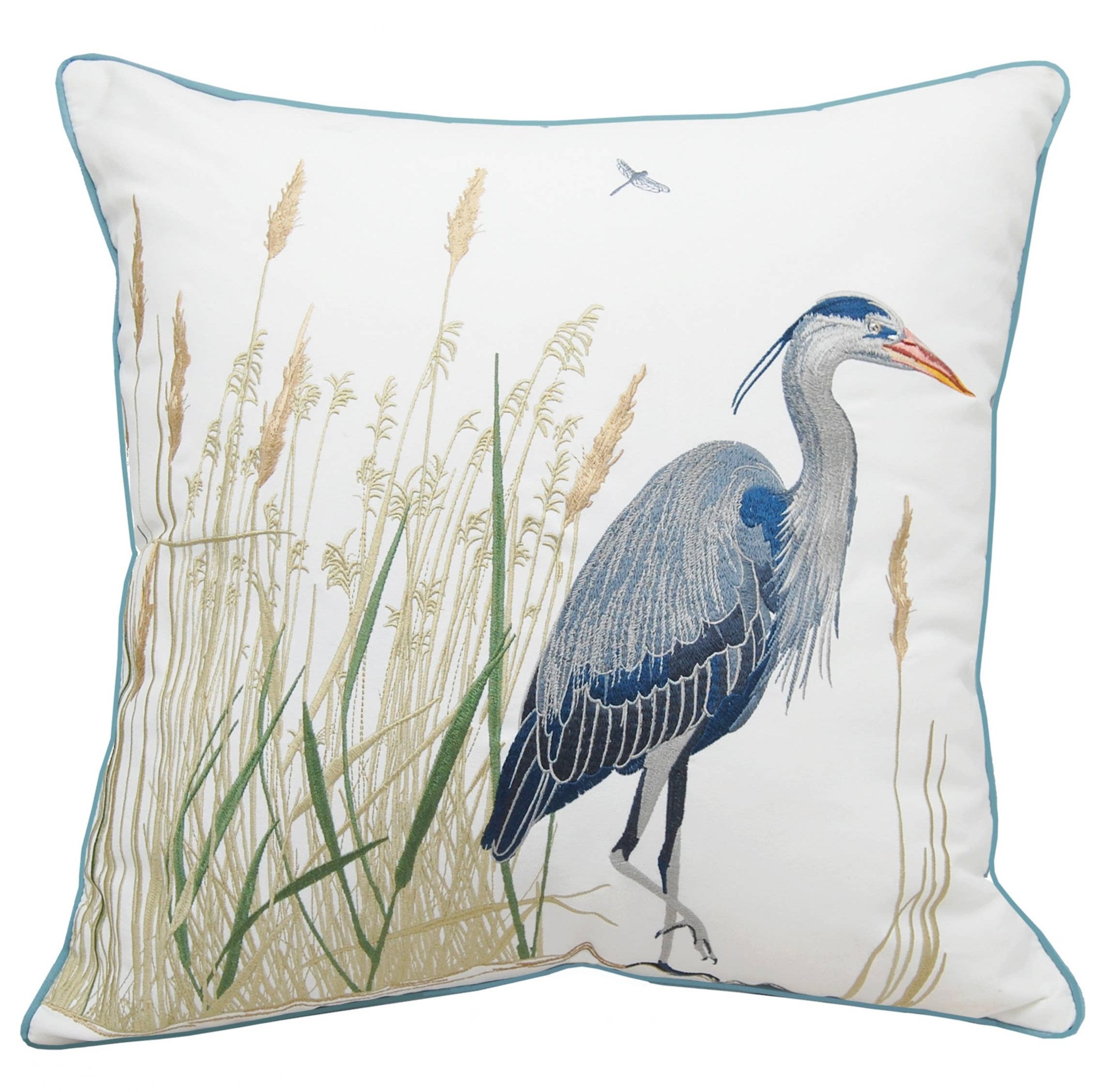 Blue Heron & Salt Marsh Embroidered Throw Pillow - 20