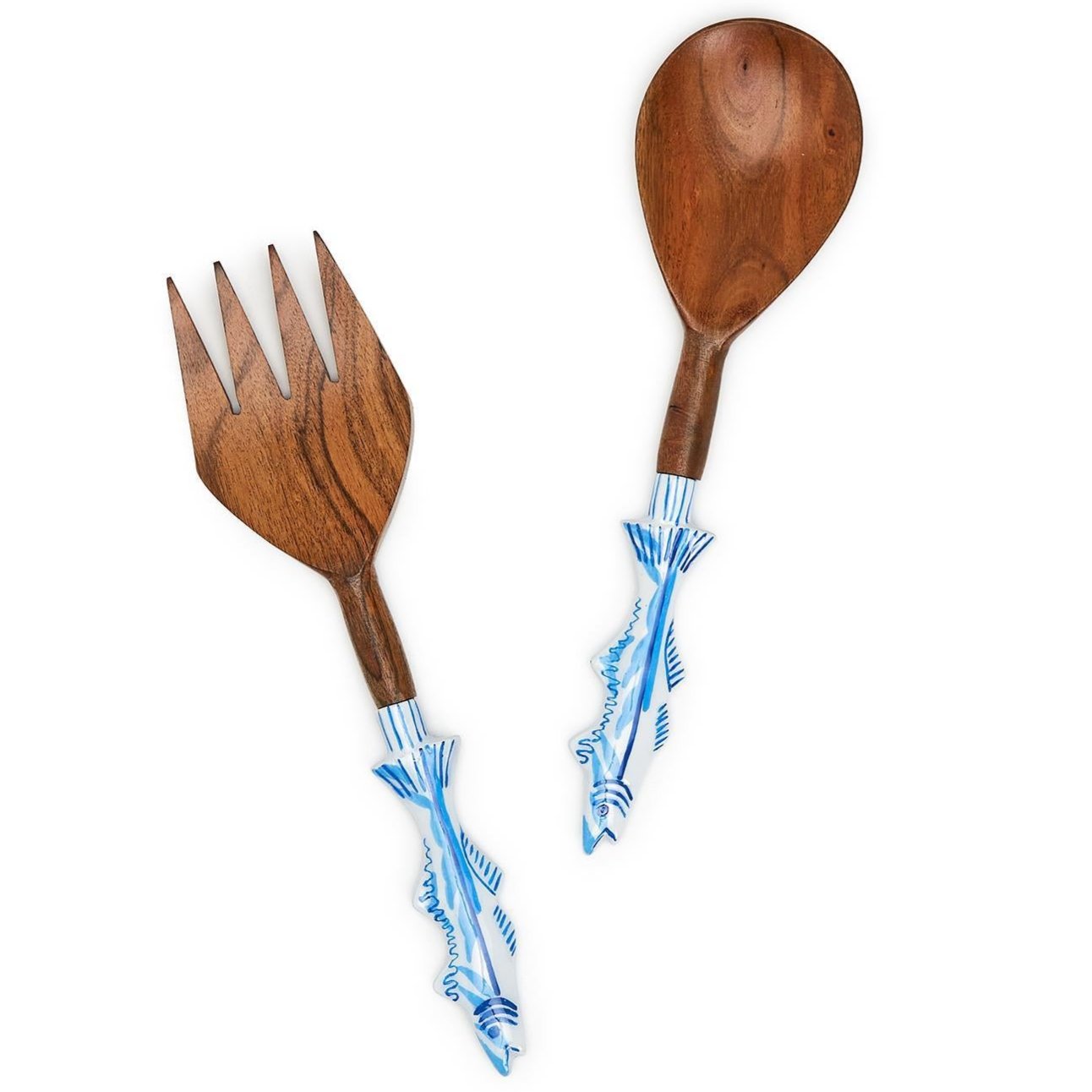 Natural Acacia Wood w/ Fish-Shaped Handle Salad Servers - 2 pc.