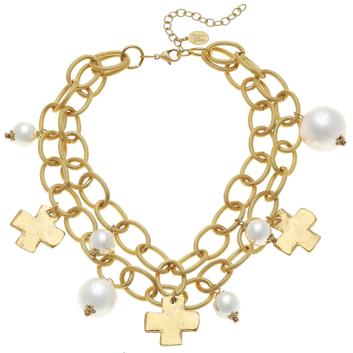 Susan Shaw Gold Cross & Pearl Necklace