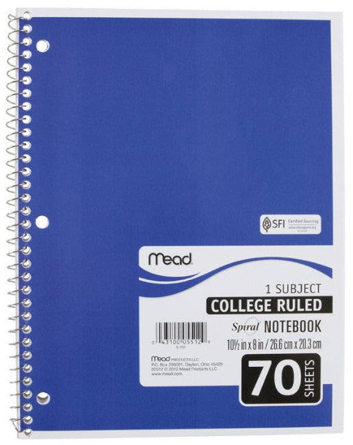 Mead Spiral-Bound Notebooks - 70 pg.