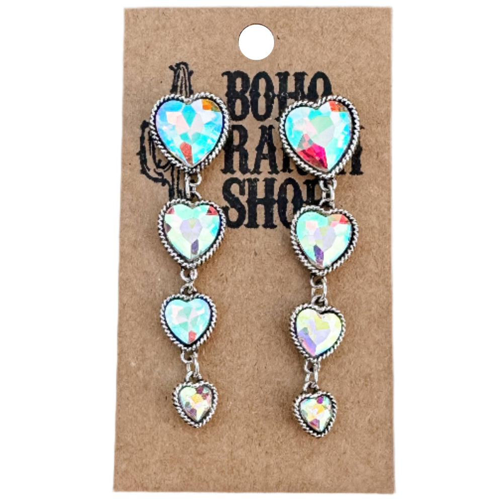 Boho Ranch Glass Heart Dangle Earrings