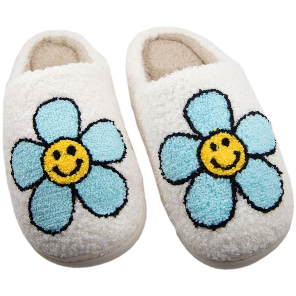 Katydid Fuzzy Happy Face Slippers