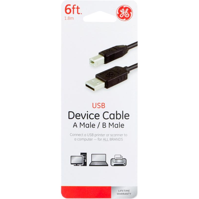 GE USB Printer Cable (Male USB-A to Male USB-B) - 6'