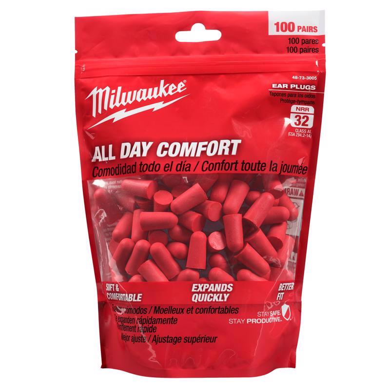 Milwaukee 32 dB Disposable Ear Plugs - Red - 100 Pairs