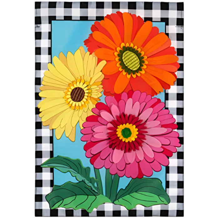 Gerbera Daisy Trio Applique House Flag - 28 x 44