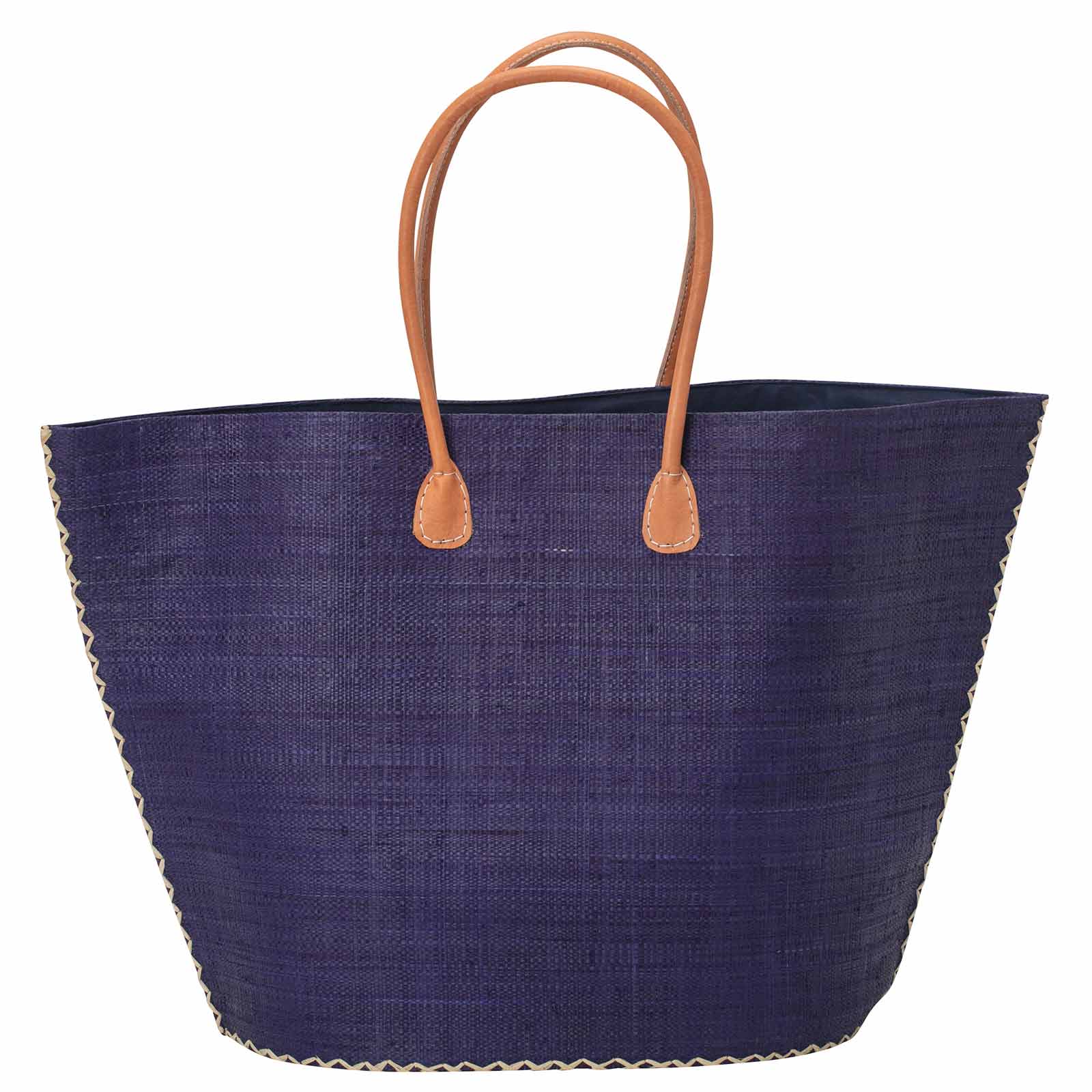 Navy Blue Raffia Tote Bag