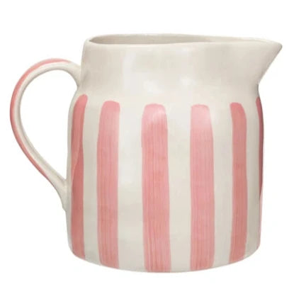 Hand-Painted Salmon Pink Striped Stoneware Pitcher - 1.75 qt.