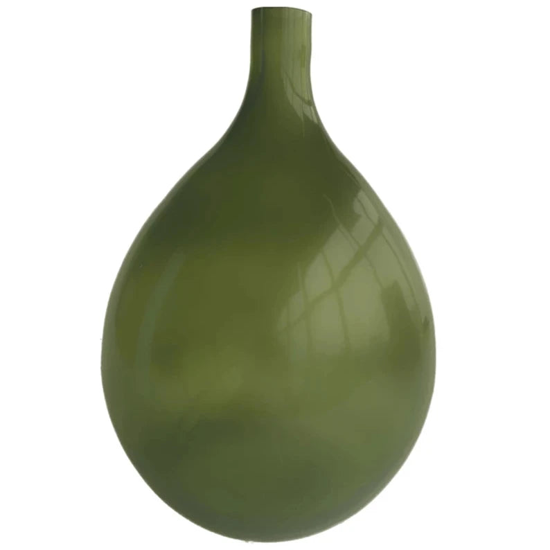 Round Bottom Green Glass Bottle Vase - 12