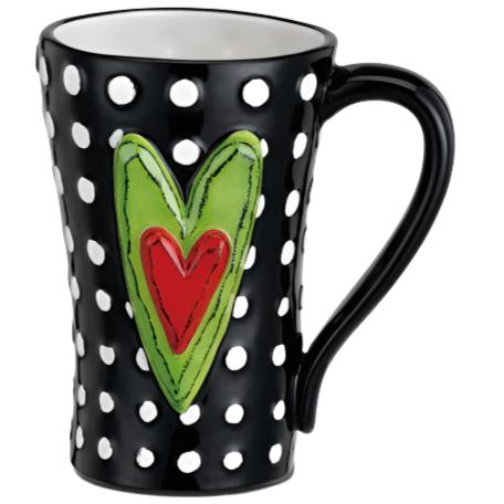 Black & White Dotted Stoneware Heart Mug