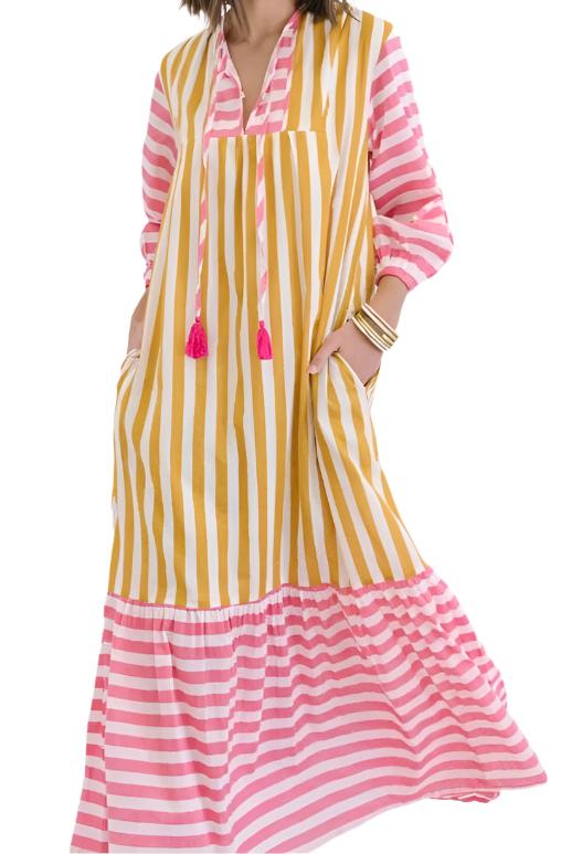 Sunshine Tienda Copa Dress (Mustard Stripe)