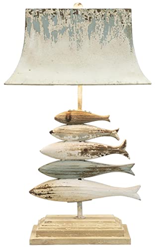 Ganz Distressed Blue & Ivory Carved Fish Table Lamp