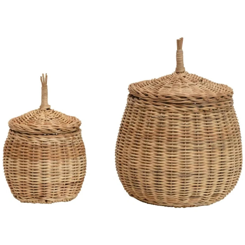 Hand-Woven Wicker Baskets w/ Lids