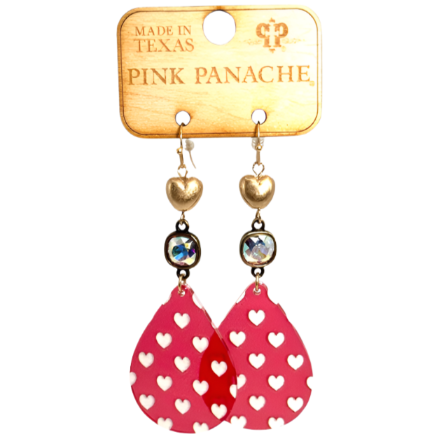 Pink Panache Red & White Heart Acrylic Teardrop Earrings