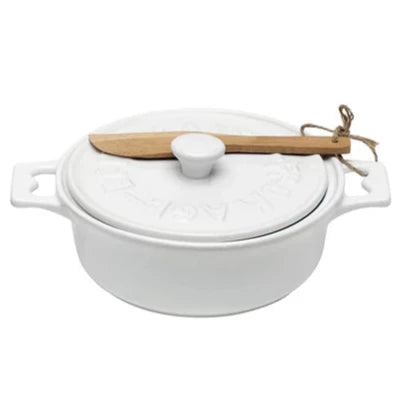 7 Stoneware Mini Brie Baker w/ Bamboo Spreader