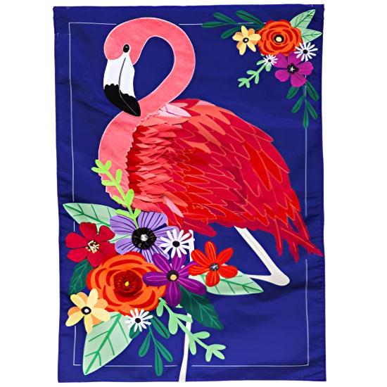 Floral Flamingo Applique House Flag - 28 x 44