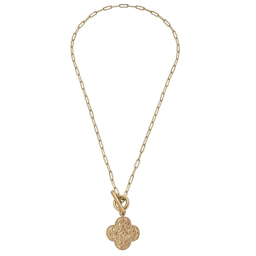 French Quatrefoil T-Bar Necklace