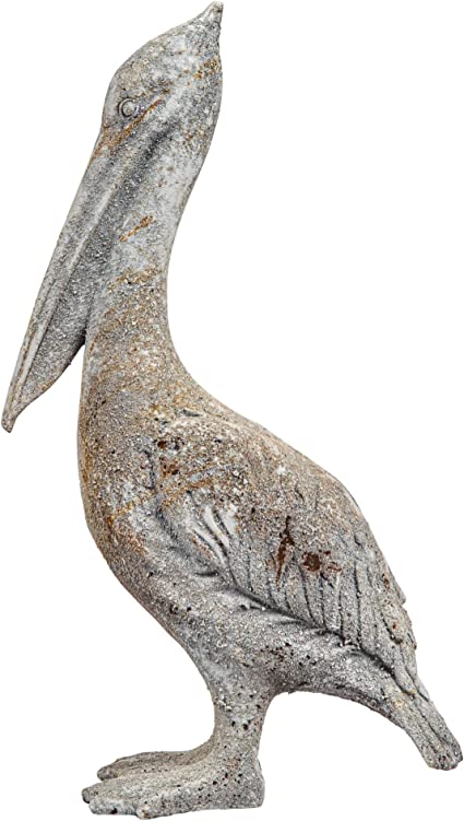 Distressed White Rust Finish Resin Pelican Figure - 16.75