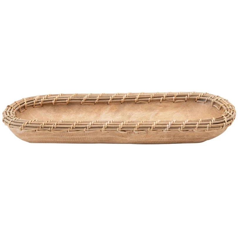 Hand-Carved Mango Wood & Woven Arurog Bowl - 22 x 8.75