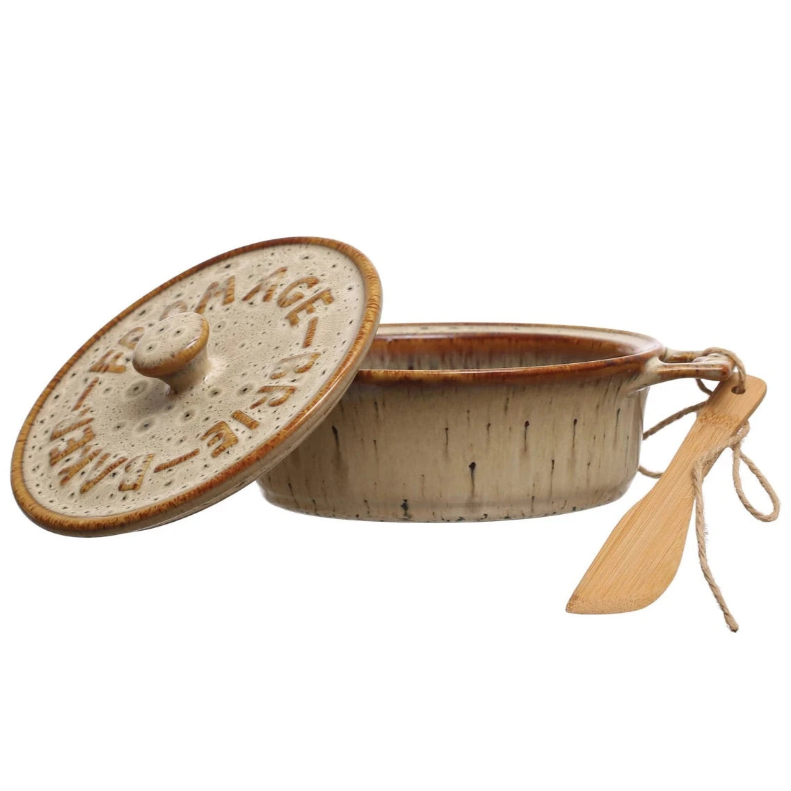 7 Stoneware Mini Brie Baker w/ Bamboo Spreader