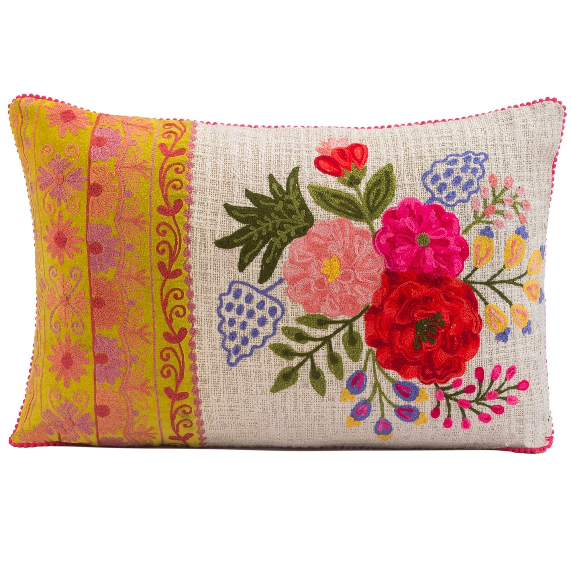 Precious Threads Embroidered Velvet Floral Pillow - 24 x 16