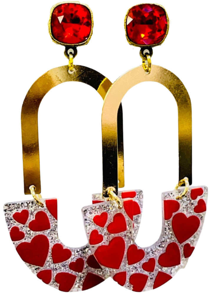 Pink Panache Red Hearts & Gold Arches Earrings