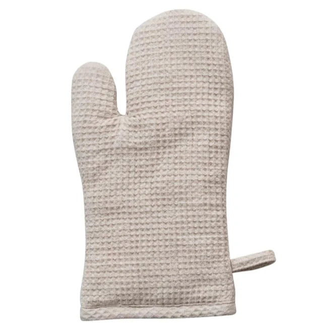 Woven Linen & Cotton Waffle-Pattern Oven Mitt