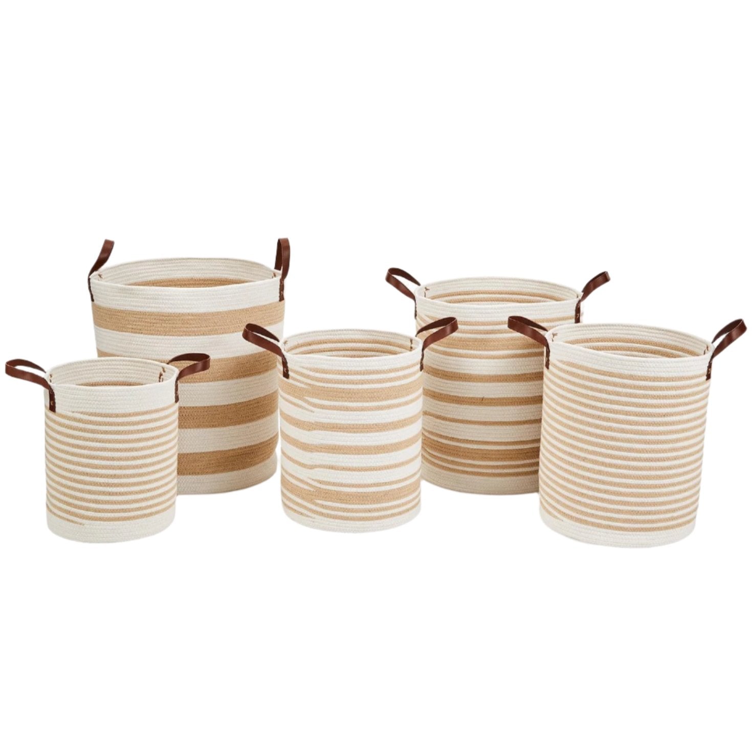 Hand-Crafted Striped Cotton Baskets w/ Handles