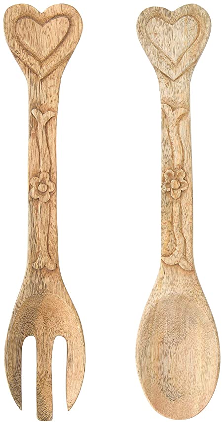 Mango Wood Heart Handle Salad Servers - 2 pc.