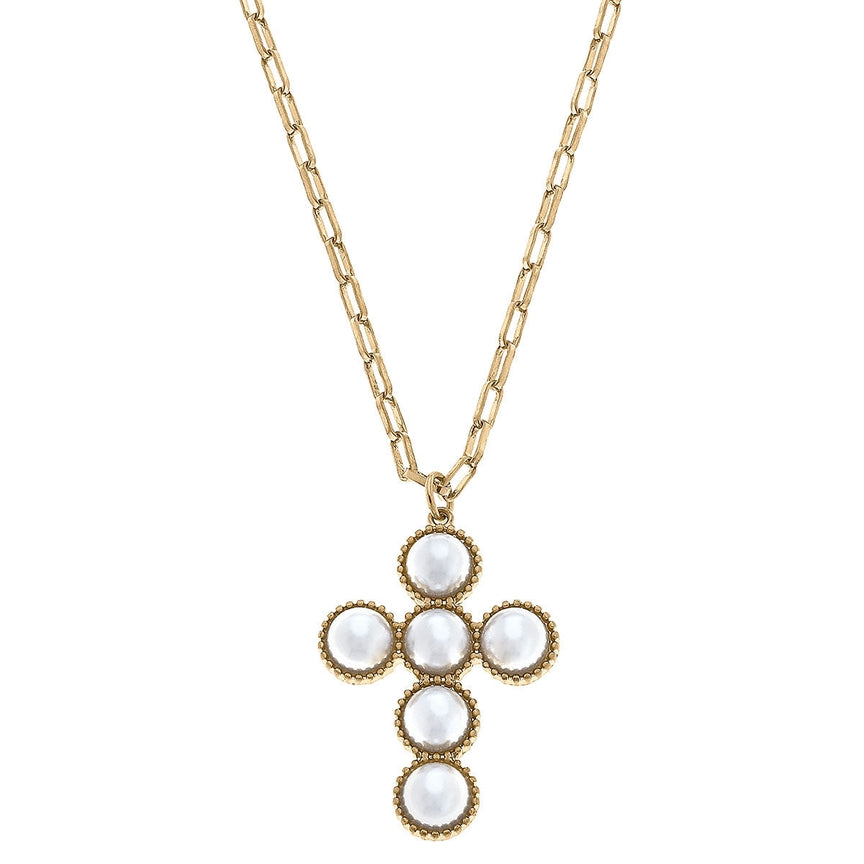 Elisha Pearl Cross Necklace