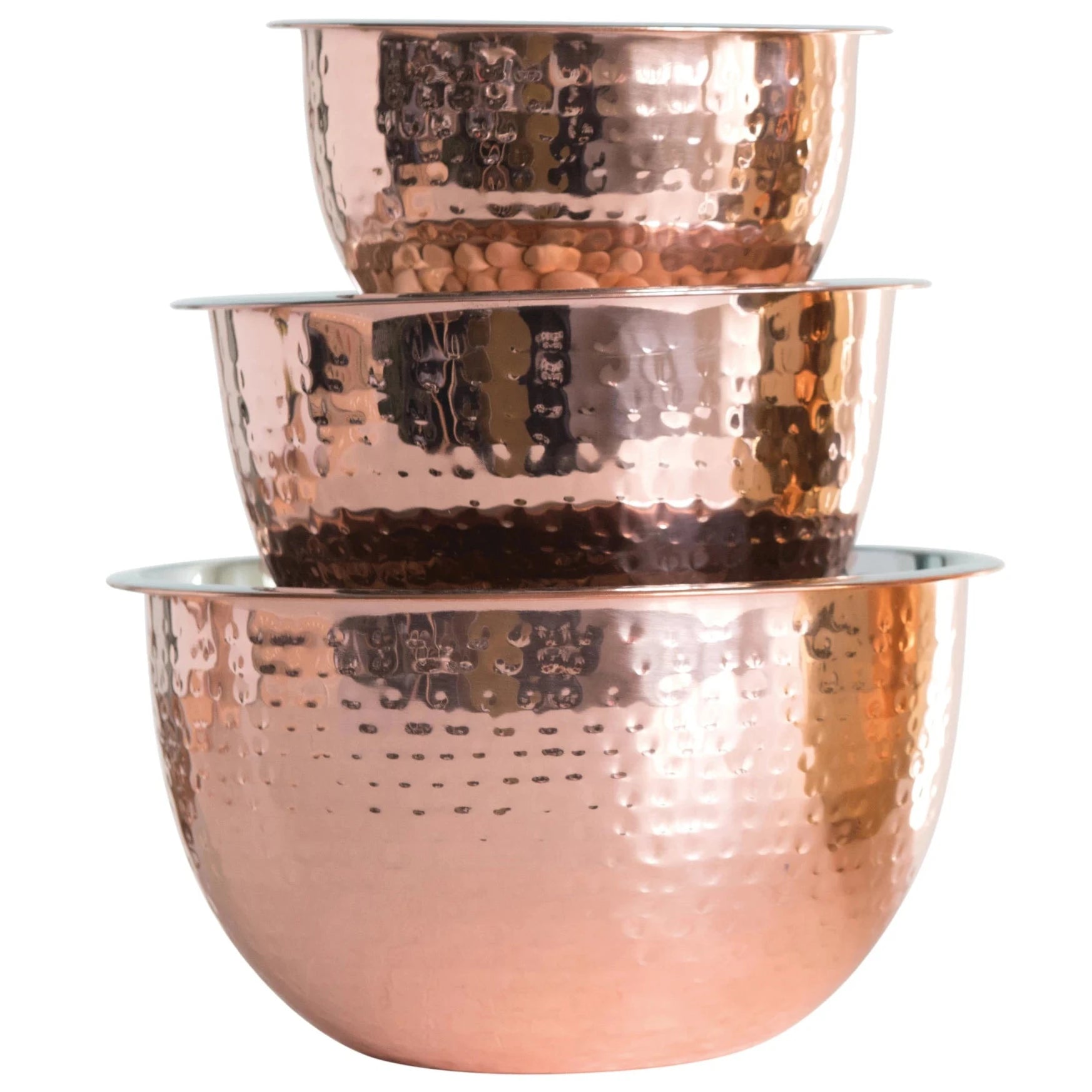 Copper-Finish Hammered Stainless Steel Serving Bowls