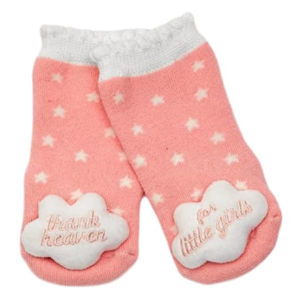 Thank Heaven Embroidered Baby Rattle Socks