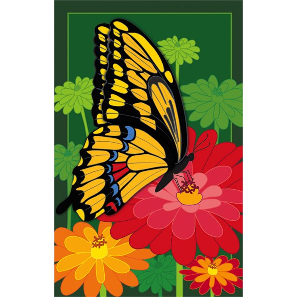 Blossoms & Butterfly Applique House Flag - 28 x 44