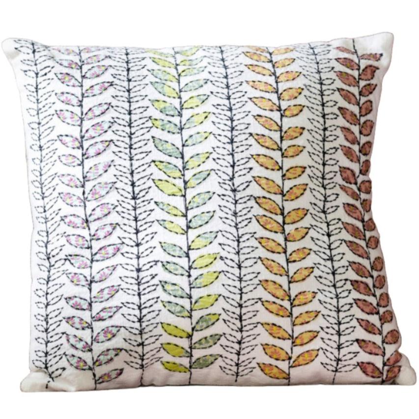 Embroidered Cotton Vine Pattern Pillow - 16 x 16