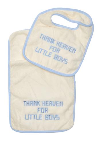 Thank Heaven Embroidered Bib & Burp Cloth