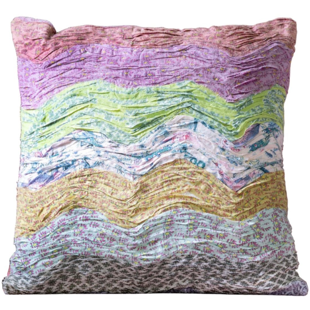 Handstitched Cotton Wave Pattern Pillow - 16 x 16