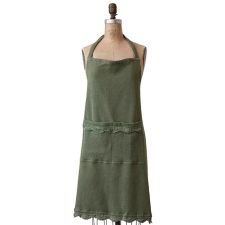 Waffle Weave Laced Cotton Apron (Forest Green)