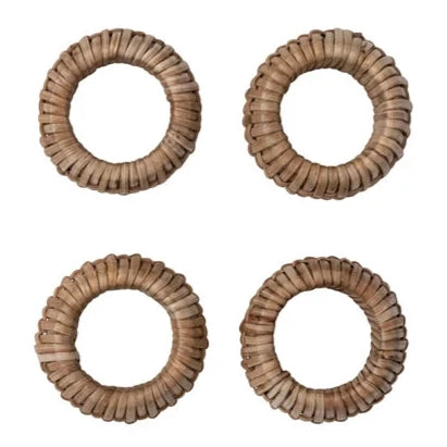 Hand-Woven Rattan Boho Napkin Rings - 4 pc.