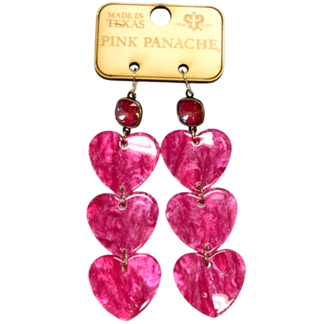 Pink Panache Triple Acrylic Heart Earrings (Fuchsia)